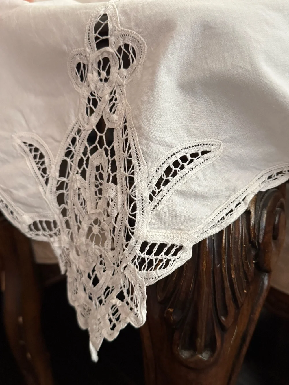 Vintage Cotton Lace Tablecloth Heirloom Cottagecore Farmhouse Large Ivory 63x97